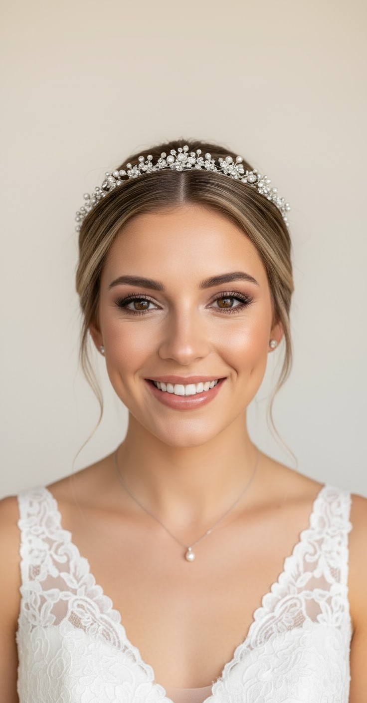 After Wedding Updo With Crown